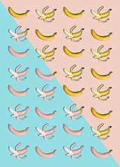 Image showing The group of bananas against blue and pink background