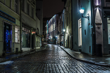 Image showing Night view of the street in Tallinn Estonia.