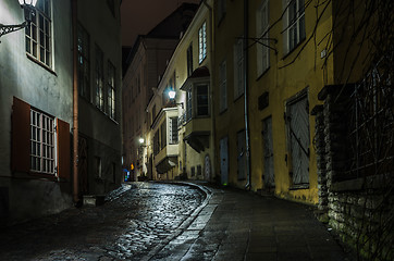 Image showing Night view of the street in Tallinn Estonia.