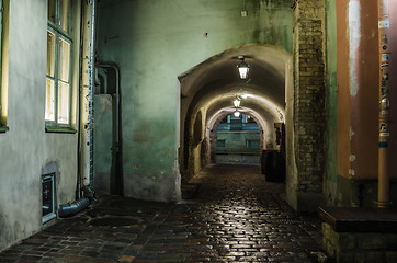 Image showing Night view of the street in Tallinn Estonia.