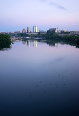 Image showing Sunrise Tennessee River Waterbirds Knoxville Downtown City Skyli