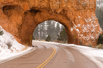 Image showing Utah Highway 12 Tunnel Through Red Canyon Winter Snow