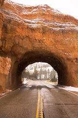 Image showing Utah Highway 12 Tunnel Through Red Canyon Winter Snow