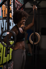 Image showing portrait of black women after workout dipping exercise