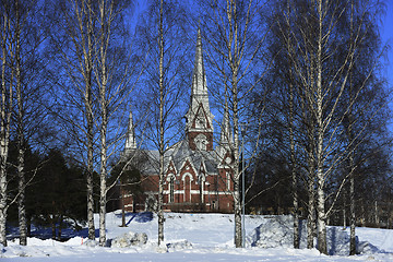 Image showing Lutheran Church of neo-Gothic architecture in winter, Joensuu, F