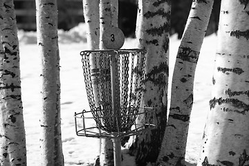 Image showing basket for frisbeegolf in the park, winter