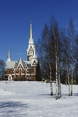 Image showing Lutheran Church of neo-Gothic architecture in winter, Joensuu, F