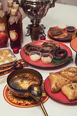 Image showing Russian table with food