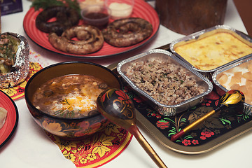 Image showing Russian table with food