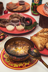 Image showing Russian table with food