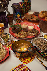 Image showing Russian table with food