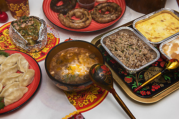 Image showing Russian table with food