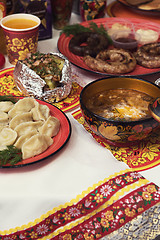 Image showing Russian table with food