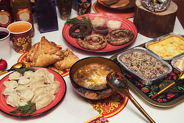 Image showing Russian table with food