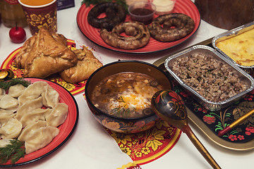 Image showing Russian table with food