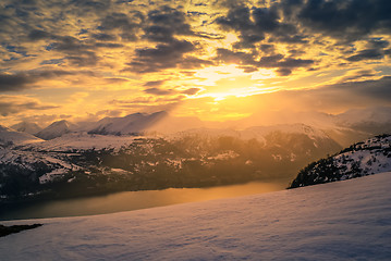 Image showing Sunset above mountains