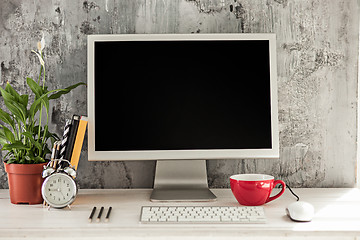 Image showing Stylish workspace with computer at home or studio