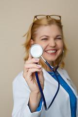 Image showing Beautiful girl in medical dressing