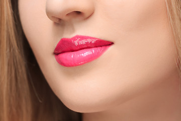 Image showing The sensual red lips close up