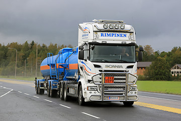 Image showing Scania Tank Truck for ADR Transport on Rainy Day