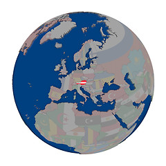 Image showing Austria on political globe