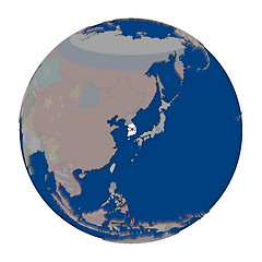 Image showing South Korea on political globe