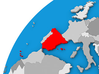 Image showing Spain on globe in red