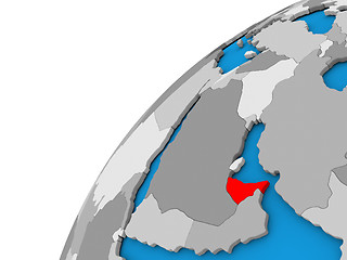 Image showing United Arab Emirates on globe in red