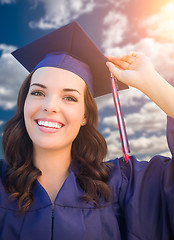 Image showing Happy Graduating Mixed Race Woman In Cap and Gown