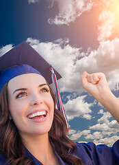 Image showing Happy Graduating Mixed Race Woman In Cap and Gown