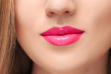 Image showing The sensual red lips close up