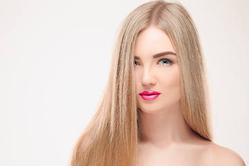 Image showing Beautiful Blonde Girl. Healthy Long Hair.