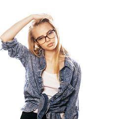 Image showing young pretty girl teenager in glasses on white isolated blond ha