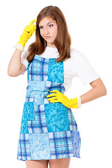 Image showing Housewife with cleaning supplies