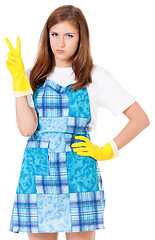 Image showing Housewife with cleaning supplies