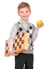 Image showing Little boy with chessboard