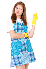 Image showing Housewife with cleaning supplies