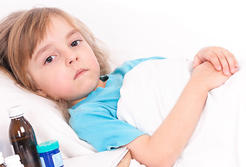 Image showing Sick little girl in bed