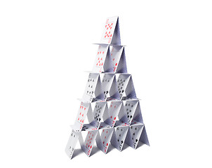 Image showing house of playing cards over white background