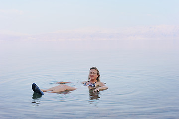 Image showing Dead Sea swimming