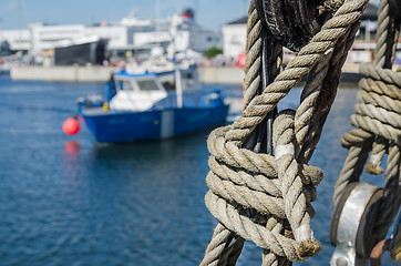 Image showing Rigging on the deck of an old sailing ship