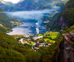 Image showing Geiranger fjord, Norway Tilt shift lens.