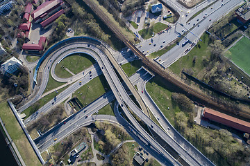 Image showing Aerial view of a freeway intersection