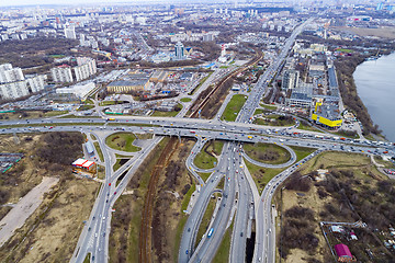 Image showing Aerial view of a freeway intersection