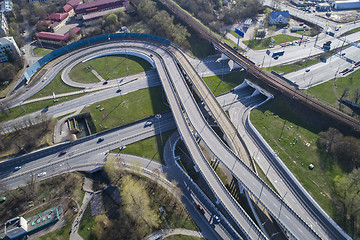 Image showing Aerial view of a freeway intersection