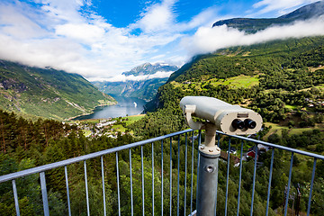 Image showing Geiranger fjord view point Lookout observation deck, Norway.