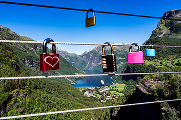 Image showing Geiranger fjord view point Lookout observation deck, Norway.