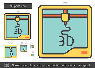 Image showing Three D print line icon.