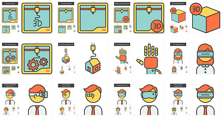 Image showing Virtual reality and 3D technology line icon set.