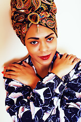 Image showing beauty bright african woman with creative make up, shawl on head